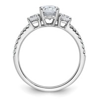 14K White Gold 0.62 Carat Lab Grown Diamond VS+ F+ Oval Ring with Round Semi Mount Three Stone Engagement view 2