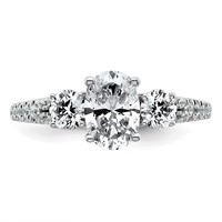 14K White Gold 0.62 Carat Lab Grown Diamond VS+ F+ Oval Ring with Round Semi Mount Three Stone Engagement view 4
