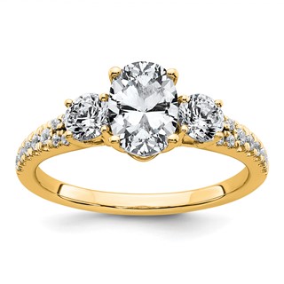 Gold Diamond Oval and Round 3-Stone Bridal Rings