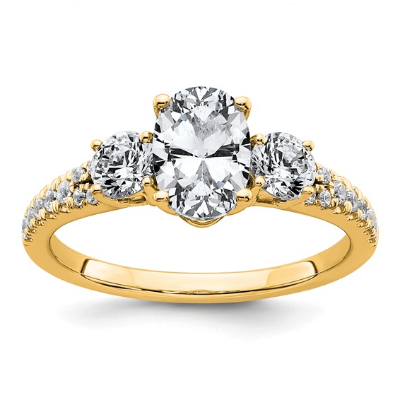 Gold Diamond Oval and Round 3-Stone Bridal Rings