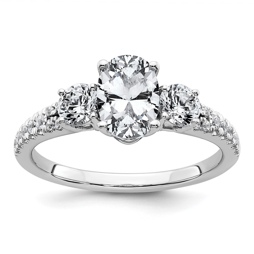 14K White Gold 1.62 Carat Certified Lab Grown Diamond VS+ F+ Oval Ring with Round Complete Three Stone Engagement