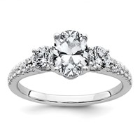 14K White Gold 1.62 Carat Certified Lab Grown Diamond VS+ F+ Oval Ring with Round Complete Three Stone Engagement view 1
