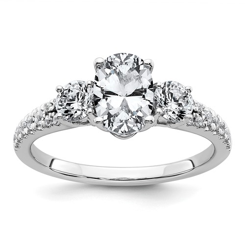 14K White Gold 1.62 Carat Certified Lab Grown Diamond VS+ F+ Oval Ring with Round Complete Three Stone Engagement