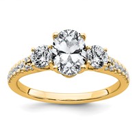 14K Yellow Gold 1.62 Carat Certified Lab Grown Diamond VS+ F+ Oval Ring with Round Complete Three Stone Engagement view 1