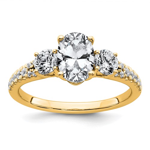 14K Yellow Gold 1.62 Carat Certified Lab Grown Diamond VS+ F+ Oval Ring with Round Complete Three Stone Engagement