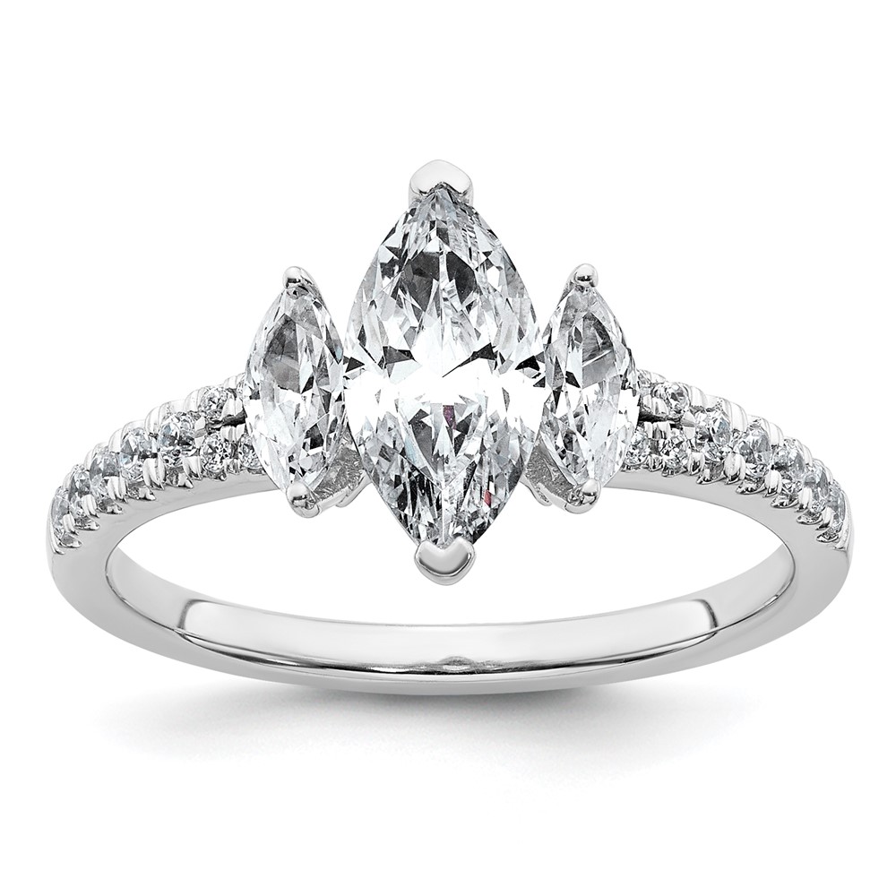 14K White Gold 1.50 Carat Lab Grown Diamond VS+ F+ Marquise Complete Three Stone Engagement Ring