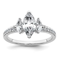 14K White Gold 1.50 Carat Lab Grown Diamond VS+ F+ Marquise Complete Three Stone Engagement Ring view 1