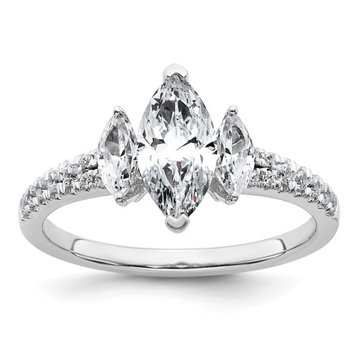 14K White Gold 1.50 Carat Certified Lab Grown Diamond VS+ F+ Marquise Complete Three Stone Engagement Ring