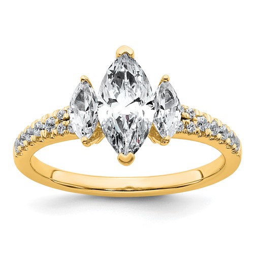 14K Yellow Gold 1.50 Carat Certified Lab Grown Diamond VS+ F+ Marquise Complete Three Stone Engagement Ring