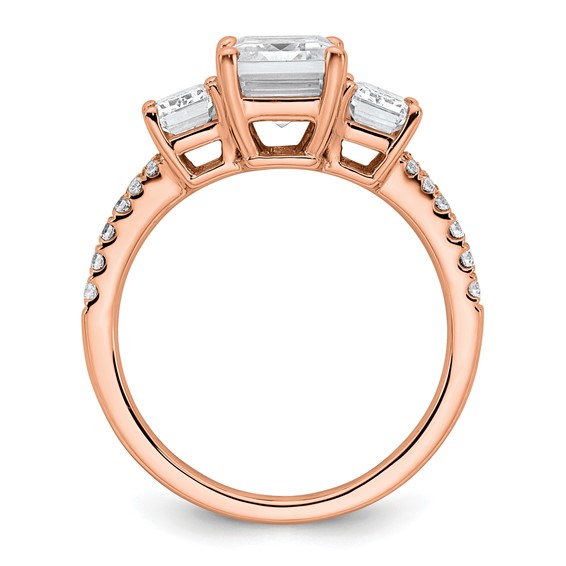 14k Rose Gold Semi-mount Diamond 3-stone Emerald Engagement Ring