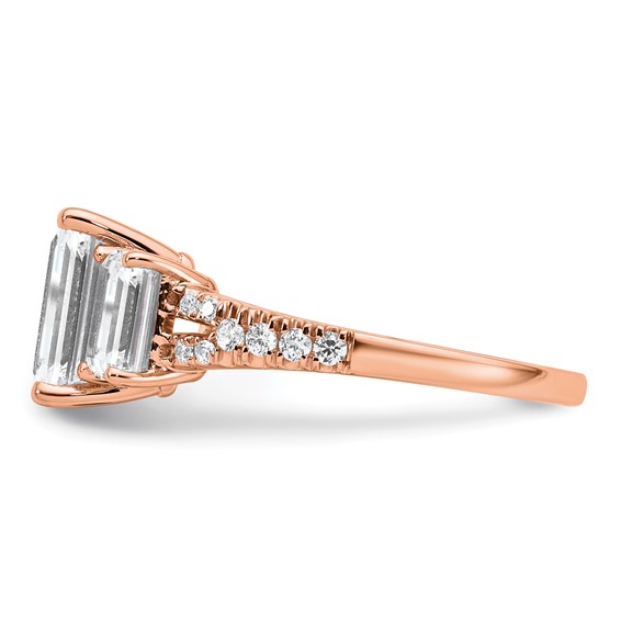 14k Rose Gold Semi-mount Diamond 3-stone Emerald Engagement Ring