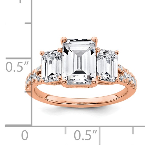 14k Rose Gold Semi-mount Diamond 3-stone Emerald Engagement Ring