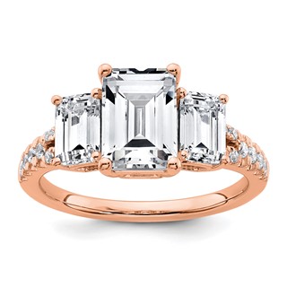 14k Rose Gold Semi-mount Diamond 3-stone Emerald Engagement Ring