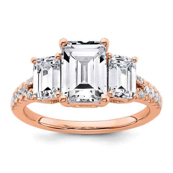 14k Rose Gold Semi-mount Diamond 3-stone Emerald Engagement Ring
