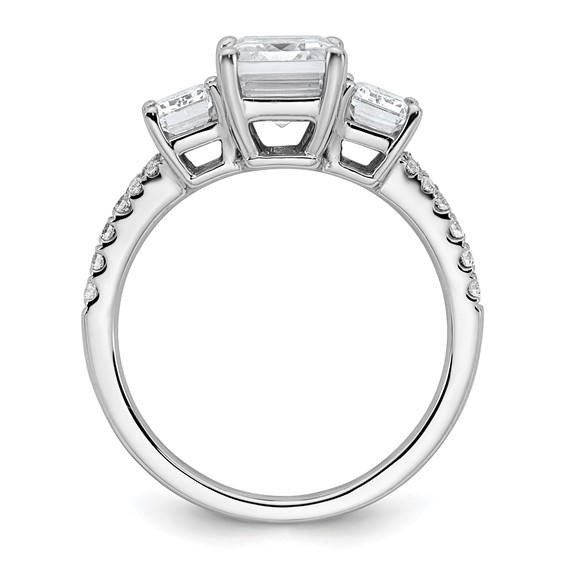 14k White Gold Semi-mount Diamond 3-stone Emerald Engagement Ring