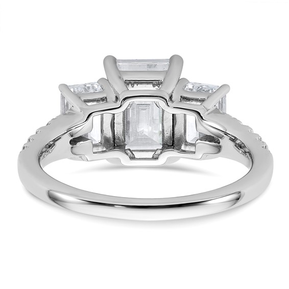 14k White Gold Semi-mount Diamond 3-stone Emerald Engagement Ring