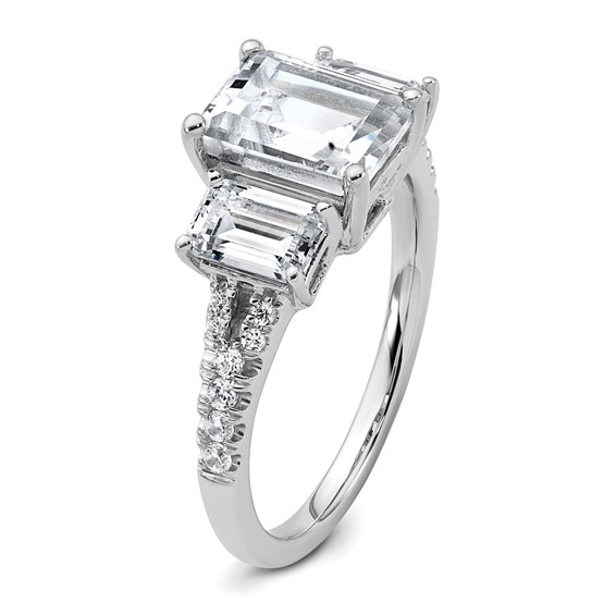 14k White Gold Semi-mount Diamond 3-stone Emerald Engagement Ring