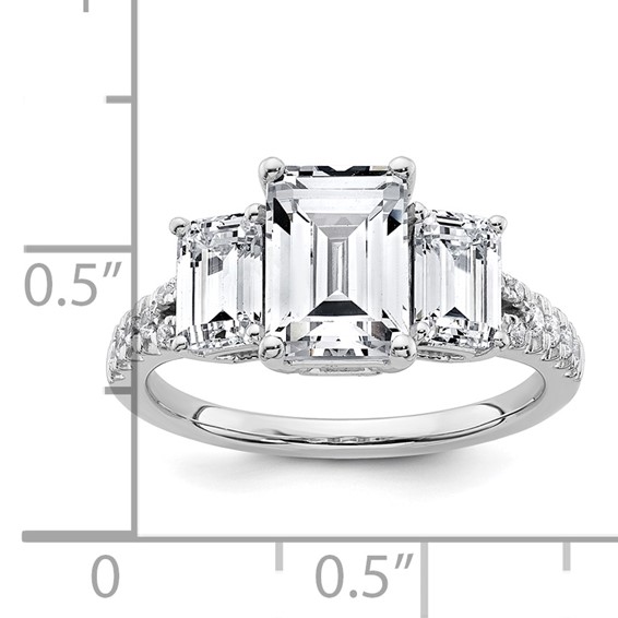 14k White Gold Semi-mount Diamond 3-stone Emerald Engagement Ring