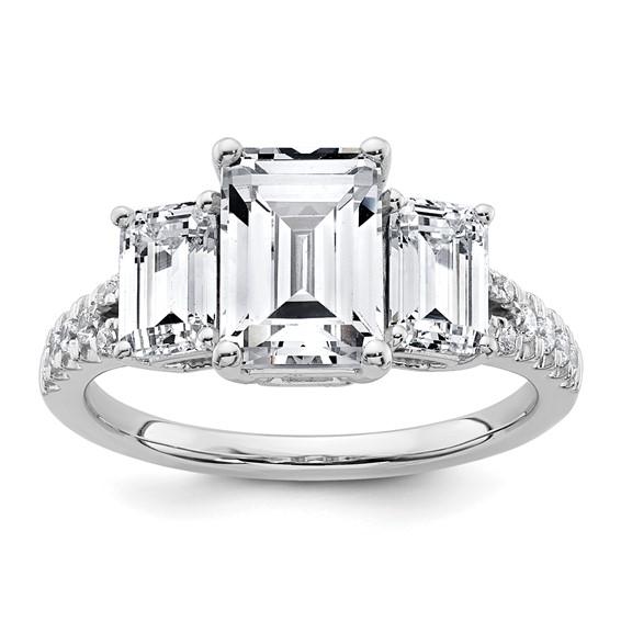 14k White Gold Semi-mount Diamond 3-stone Emerald Engagement Ring