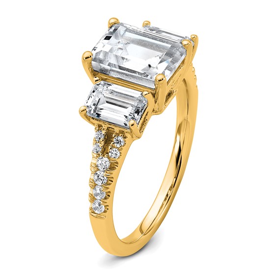 14k Semi-mount Diamond 3-stone Emerald Engagement Ring