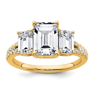 14k Semi-mount Diamond 3-stone Emerald Engagement Ring