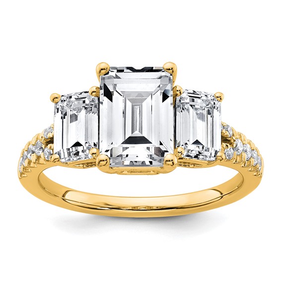 14k Semi-mount Diamond 3-stone Emerald Engagement Ring