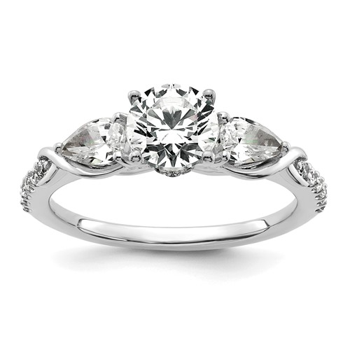 14K White Gold 0.62 Carat Lab Grown Diamond VS+ F+ 1 Carat Center Round Semi Mount Three Stone Engagement Ring