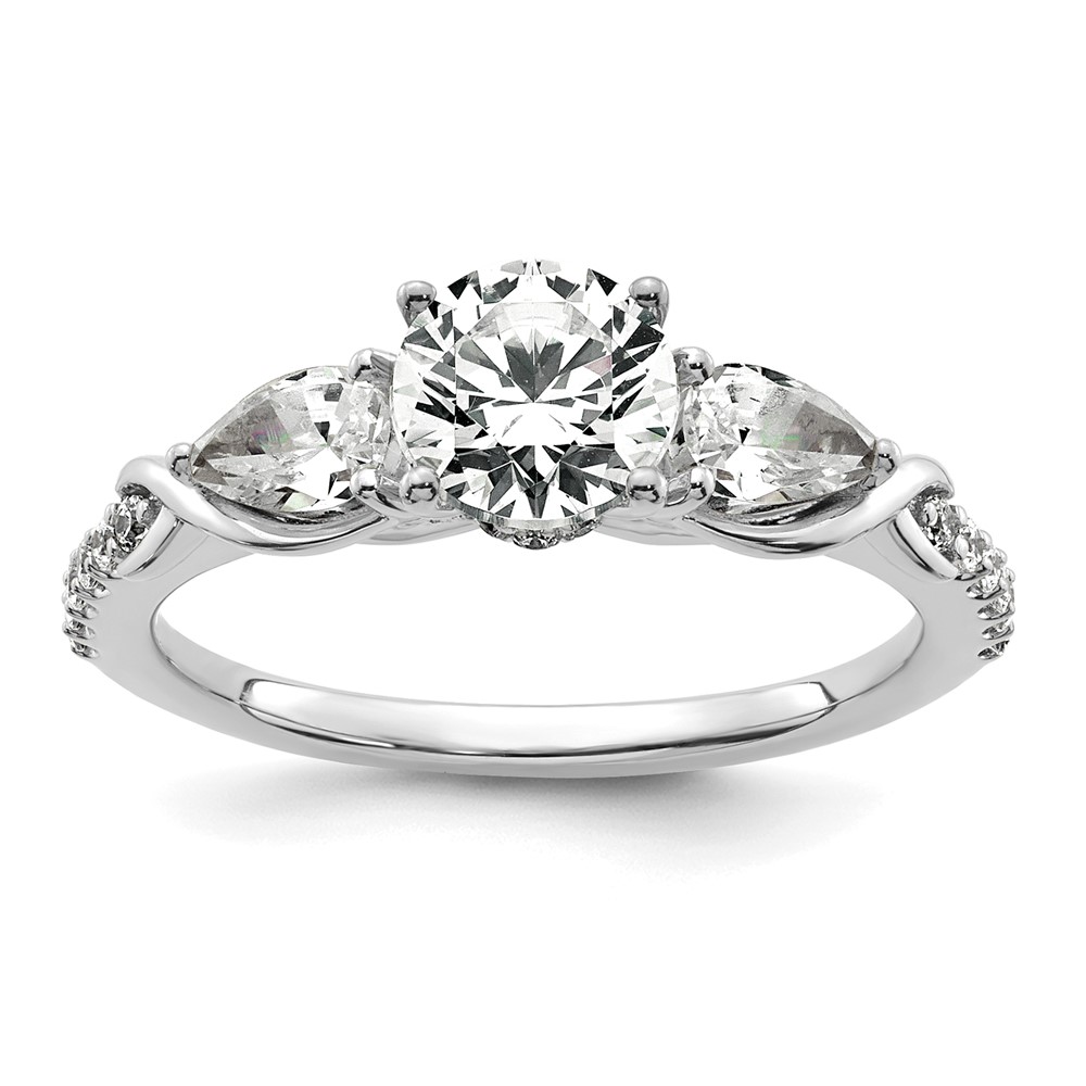 14K White Gold 1.62 Carat Lab Grown Diamond VS+ F+ Round Complete Three Stone Engagement Ring