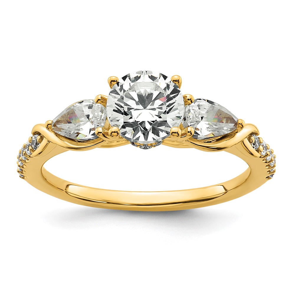 14K Yellow Gold 1.62 Carat Lab Grown Diamond VS+ F+ Round Complete Three Stone Engagement Ring