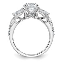 14K White Gold 0.75 Carat Lab Grown Diamond VS+ F+ 1 Carat Center Round Semi Mount Three Stone Engagement Ring view 2