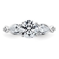 14K White Gold 0.75 Carat Lab Grown Diamond VS+ F+ 1 Carat Center Round Semi Mount Three Stone Engagement Ring view 3