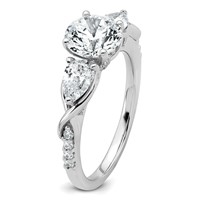 14K White Gold 0.75 Carat Lab Grown Diamond VS+ F+ 1 Carat Center Round Semi Mount Three Stone Engagement Ring view 5