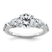 14K White Gold 0.75 Carat Lab Grown Diamond VS+ F+ 1 Carat Center Round Semi Mount Three Stone Engagement Ring view 1