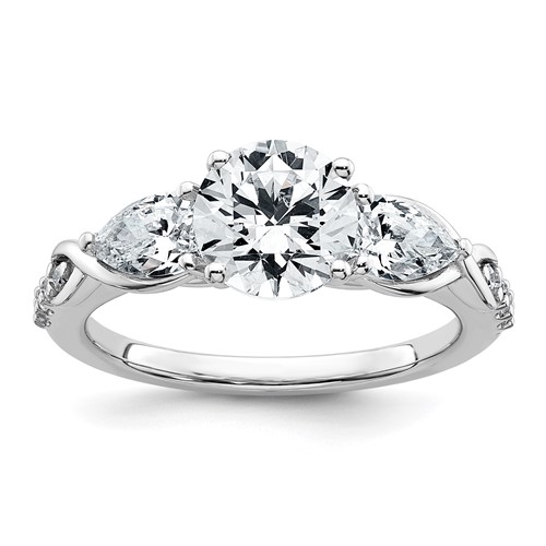 14K White Gold 0.75 Carat Lab Grown Diamond VS+ F+ 1 Carat Center Round Semi Mount Three Stone Engagement Ring