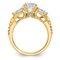 14K Yellow Gold 0.75 Carat Lab Grown Diamond VS+ F+ 1 Carat Center Round Semi Mount Three Stone Engagement Ring view 2