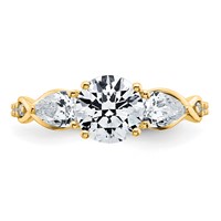 14K Yellow Gold 0.75 Carat Lab Grown Diamond VS+ F+ 1 Carat Center Round Semi Mount Three Stone Engagement Ring view 3
