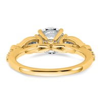 14K Yellow Gold 0.75 Carat Lab Grown Diamond VS+ F+ 1 Carat Center Round Semi Mount Three Stone Engagement Ring view 4