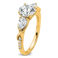 14K Yellow Gold 0.75 Carat Lab Grown Diamond VS+ F+ 1 Carat Center Round Semi Mount Three Stone Engagement Ring view 5