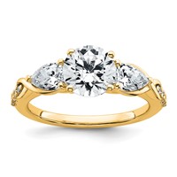 14K Yellow Gold 0.75 Carat Lab Grown Diamond VS+ F+ 1 Carat Center Round Semi Mount Three Stone Engagement Ring view 1