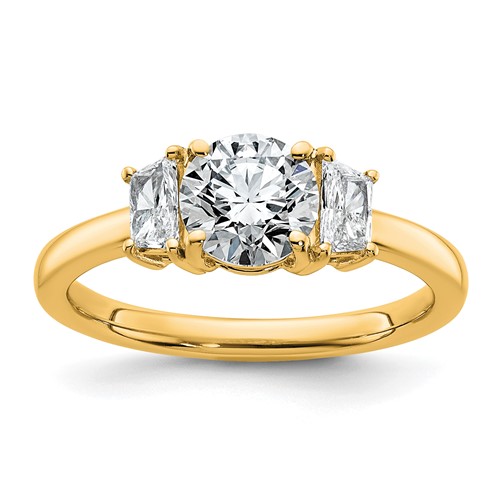 14K Yellow Gold 1.38 Carat Lab Grown Diamond VS+ F+ Round Ring with Trapezoid Sidestones Complete Engagement