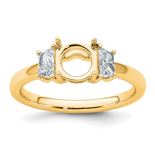 14K Yellow Gold 0.38 Carat Lab Grown Diamond VS+ F+ Trapezoid Sidestones Holds 1 Carat Center Round Semi Mount Engagement Ring