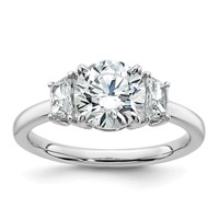 14K White Gold 1.88 Carat Lab Grown Diamond VS+ F+ Round Ring with Trapezoid Sidestones Complete Engagement view 1