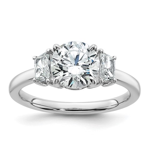 14K White Gold 0.38 Carat Lab Grown Diamond VS+ F+ Trapezoid Sidestones Holds 1.50 Carat Center Round Semi Mount Engagement Ring
