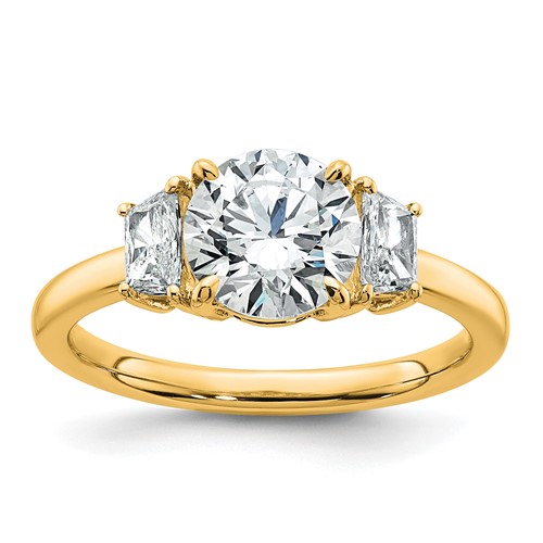 14K Yellow Gold 1.88 Carat Lab Grown Diamond VS+ F+ Round Ring with Trapezoid Sidestones Complete Engagement