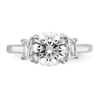 14K White Gold 2.50 Carat Lab Grown Diamond VS+ F+ Round Ring with Trapezoid Sidestones Complete Engagement view 4