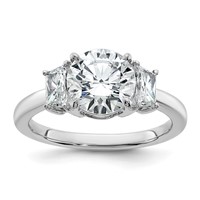 14K White Gold 2.50 Carat Lab Grown Diamond VS+ F+ Round Ring with Trapezoid Sidestones Complete Engagement view 1