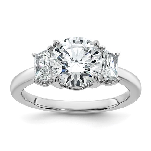14K White Gold 2.50 Carat Certified Lab Grown Diamond VS+ F+ Round Ring with Trapezoid Sidestones Complete Engagement