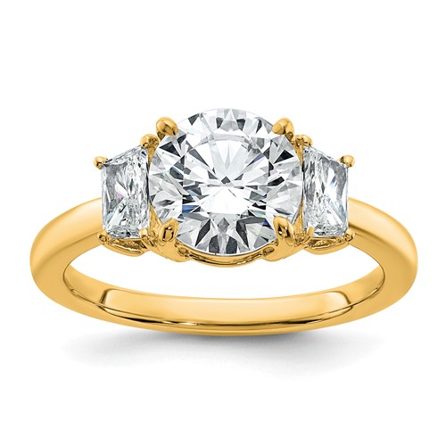 14K Yellow Gold 2.50 Carat Certified Lab Grown Diamond VS+ F+ Round Ring with Trapezoid Sidestones Complete Engagement