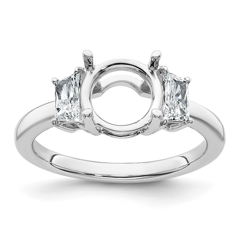 14K White Gold 0.50 Carat Lab Grown Diamond VS+ F+ Trapezoid Sidestones Holds 2 Carat Round Center Semi Mount Engagement Ring