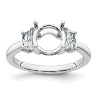 14K White Gold 0.50 Carat Lab Grown Diamond VS+ F+ Trapezoid Sidestones Holds 2 Carat Round Center Semi Mount Engagement Ring view 1